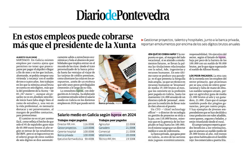 Diario de Pontevedra – Guía Salarial 2025: En estos empleos puede cobrarse más que el presidente de la Xunta
