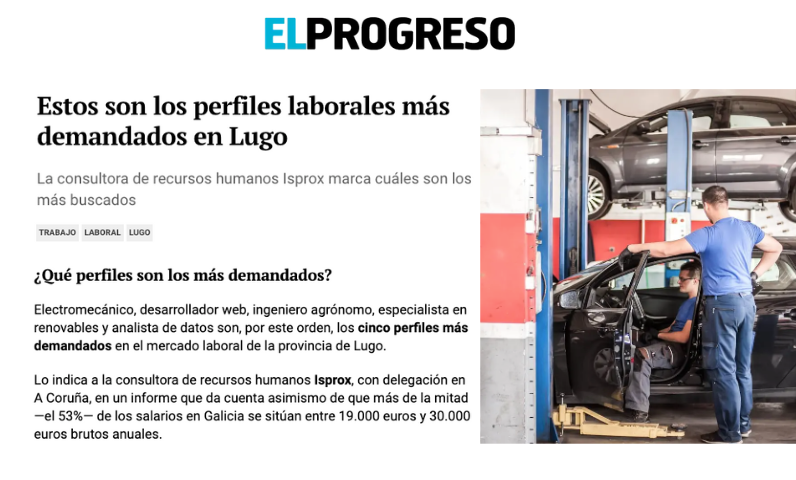 EL PROGRESO de Lugo – Guía Salarial 2025: Estos son los perfiles laborales más demandados en Lugo