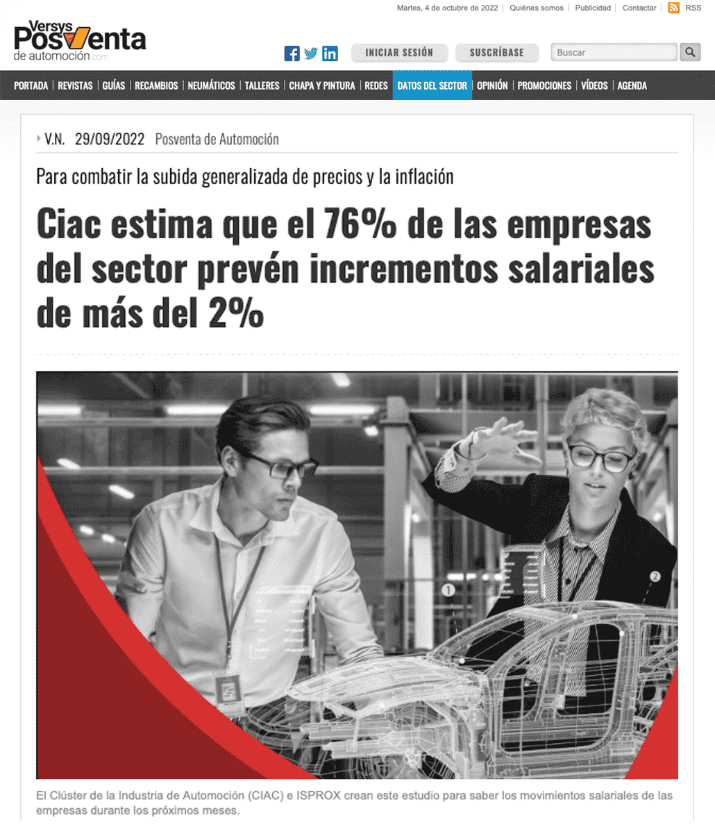 Posventa de Automoción – Ciac estima que el 76% de las empresas del sector prevén incrementos salariales de más del 2%
