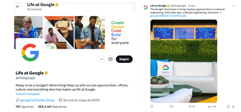 Imagen con ejemplo de Inbound Recruiting de Google