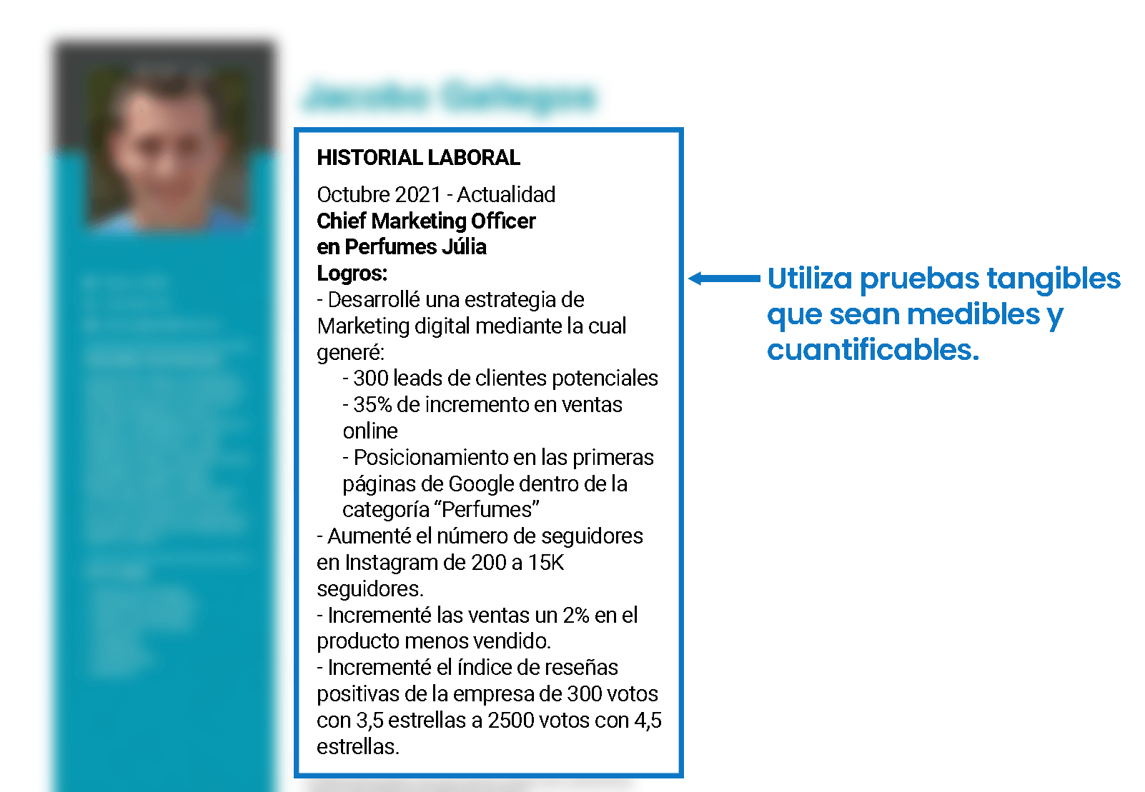 Imagen sobre un currículum con logros y acciones realizadas