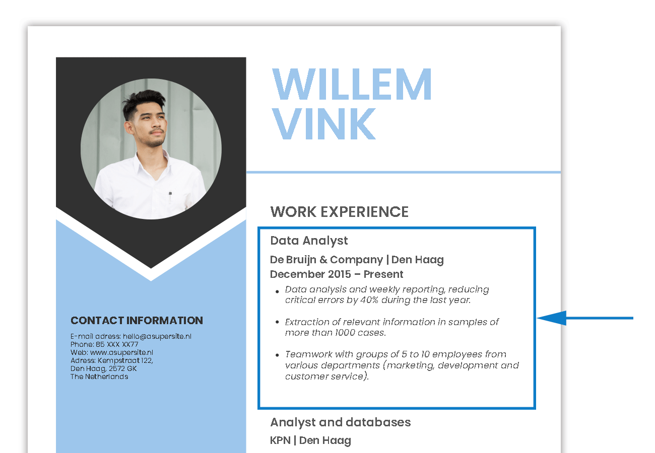 Image with example of CV Experience 