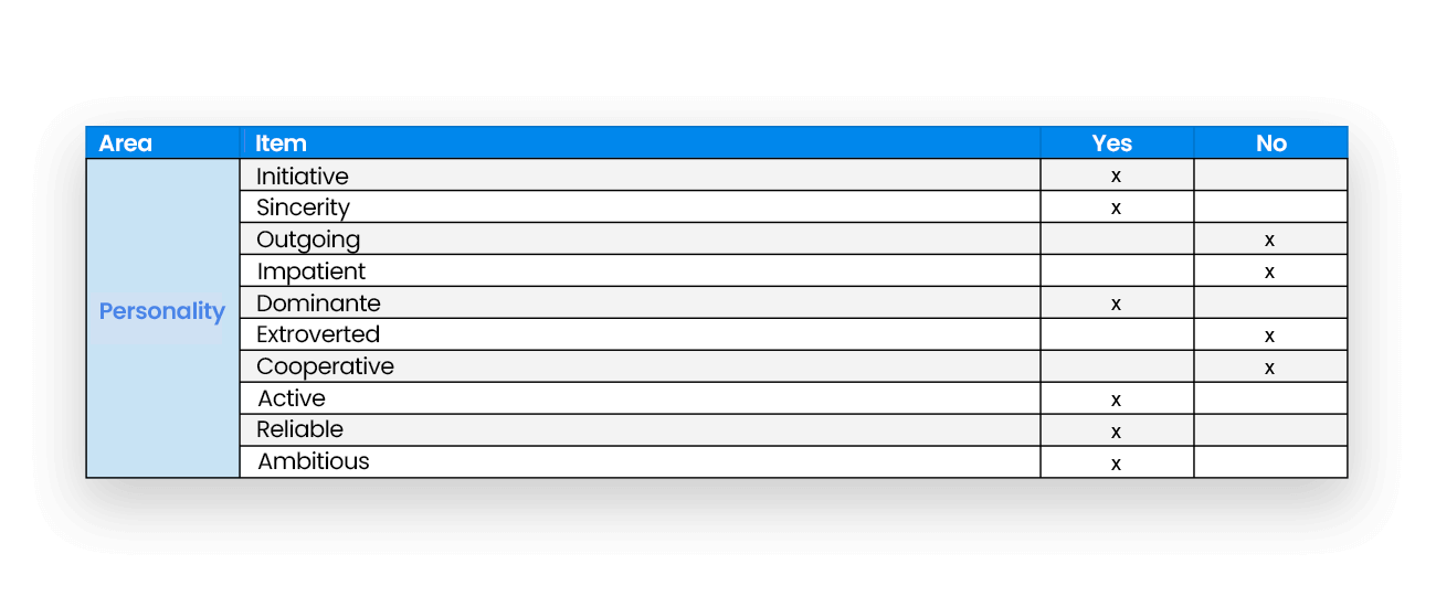 Image of Personality Aspects on a Job Profile Diagram