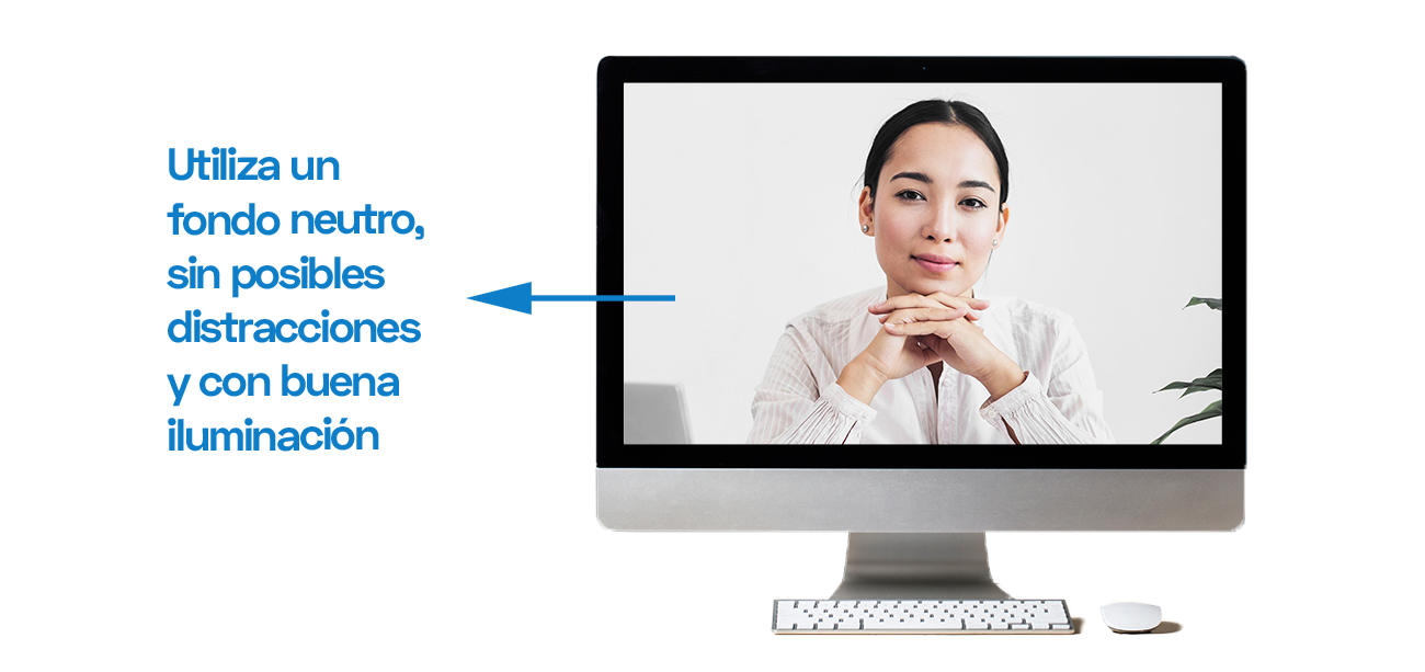 Imagen con un ejemplo con Fondo neutro con buena iluminación para una entrevista de trabajo online exitosa
