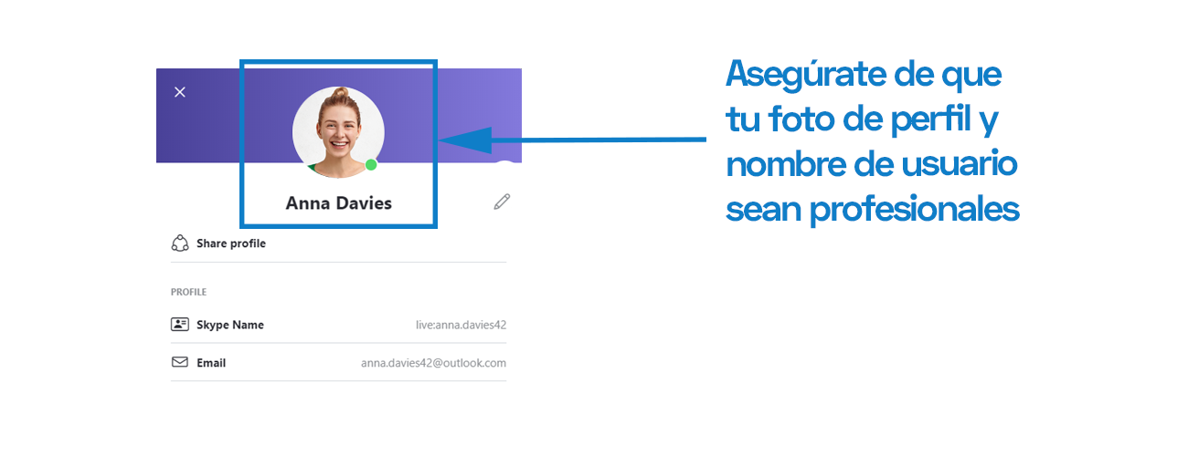 Imagen de Foto y nombre de usuario para una entrevista de trabajo online exitosa